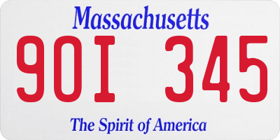MA license plate 9OI345