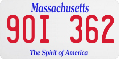 MA license plate 9OI362