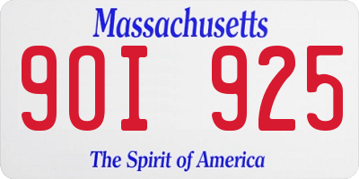 MA license plate 9OI925