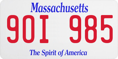 MA license plate 9OI985