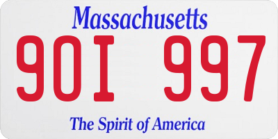 MA license plate 9OI997