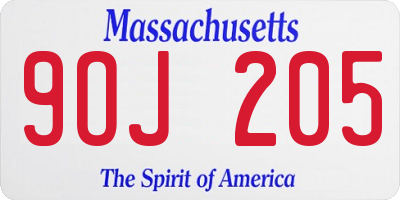 MA license plate 9OJ205