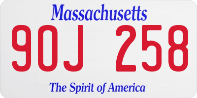MA license plate 9OJ258