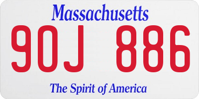 MA license plate 9OJ886