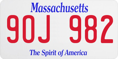 MA license plate 9OJ982