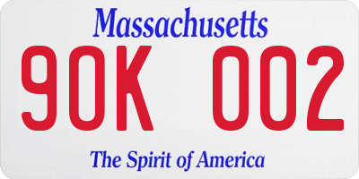MA license plate 9OK002
