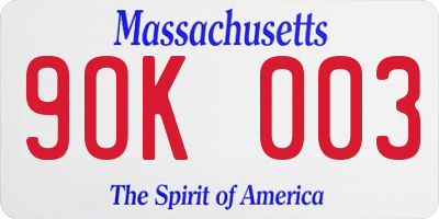MA license plate 9OK003