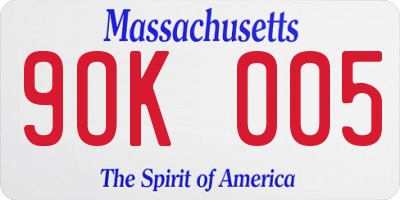 MA license plate 9OK005