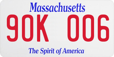 MA license plate 9OK006