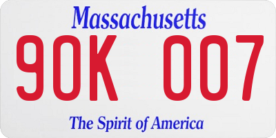 MA license plate 9OK007