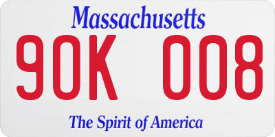 MA license plate 9OK008