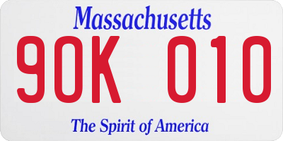 MA license plate 9OK010