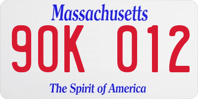 MA license plate 9OK012