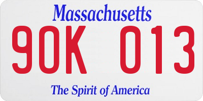 MA license plate 9OK013