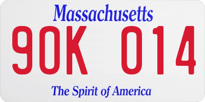 MA license plate 9OK014