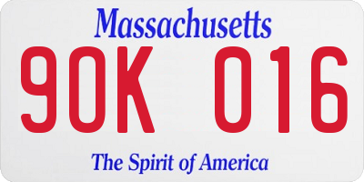 MA license plate 9OK016