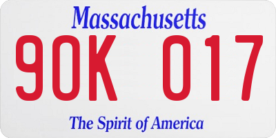 MA license plate 9OK017