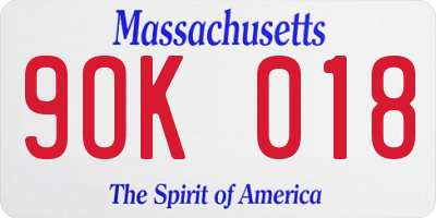 MA license plate 9OK018