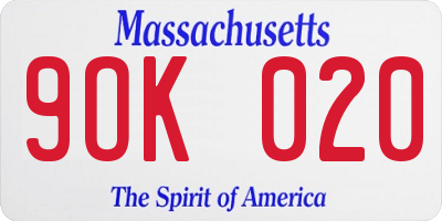MA license plate 9OK020
