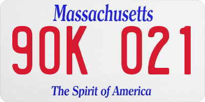 MA license plate 9OK021