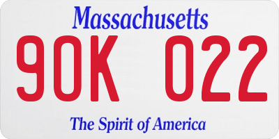 MA license plate 9OK022
