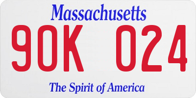 MA license plate 9OK024