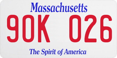 MA license plate 9OK026
