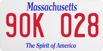 MA license plate 9OK028
