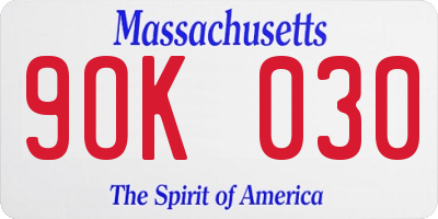 MA license plate 9OK030