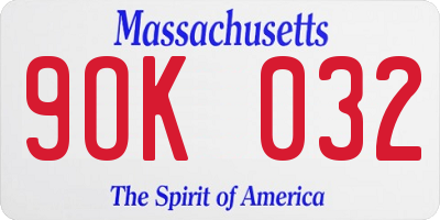 MA license plate 9OK032