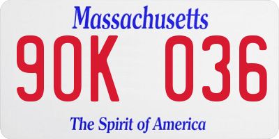 MA license plate 9OK036