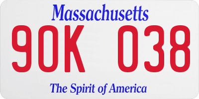 MA license plate 9OK038