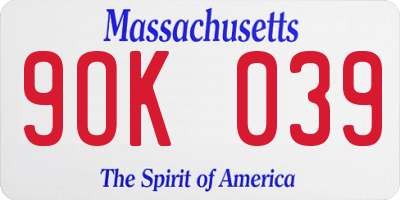 MA license plate 9OK039