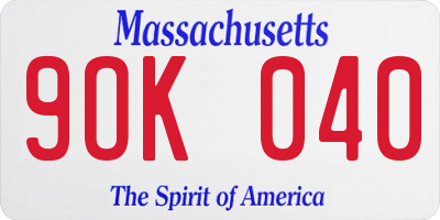 MA license plate 9OK040