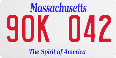 MA license plate 9OK042