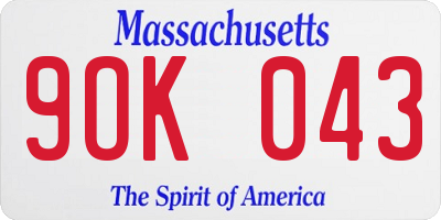 MA license plate 9OK043