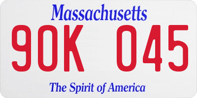 MA license plate 9OK045