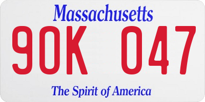 MA license plate 9OK047