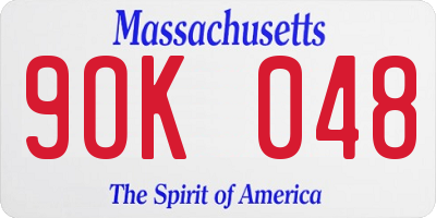 MA license plate 9OK048