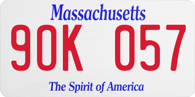 MA license plate 9OK057