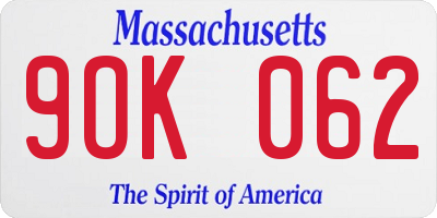 MA license plate 9OK062