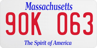 MA license plate 9OK063