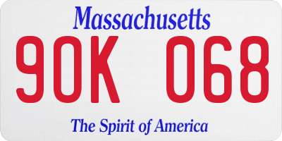 MA license plate 9OK068