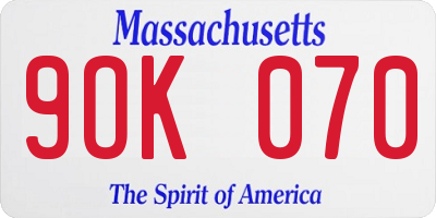 MA license plate 9OK070