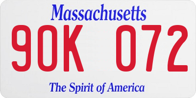 MA license plate 9OK072