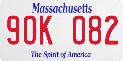 MA license plate 9OK082