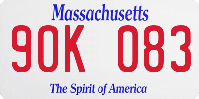 MA license plate 9OK083