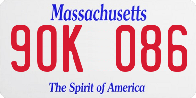 MA license plate 9OK086