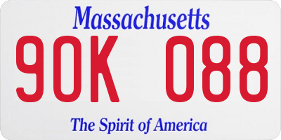 MA license plate 9OK088