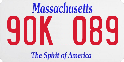 MA license plate 9OK089
